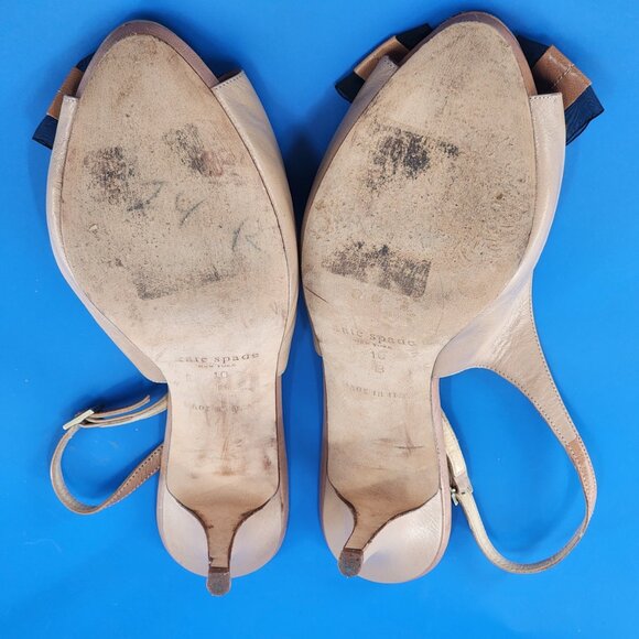 KATE SPADE Billow Peep Toe Leather Slingback Sandals Bow Tan - Picture 8 of 9